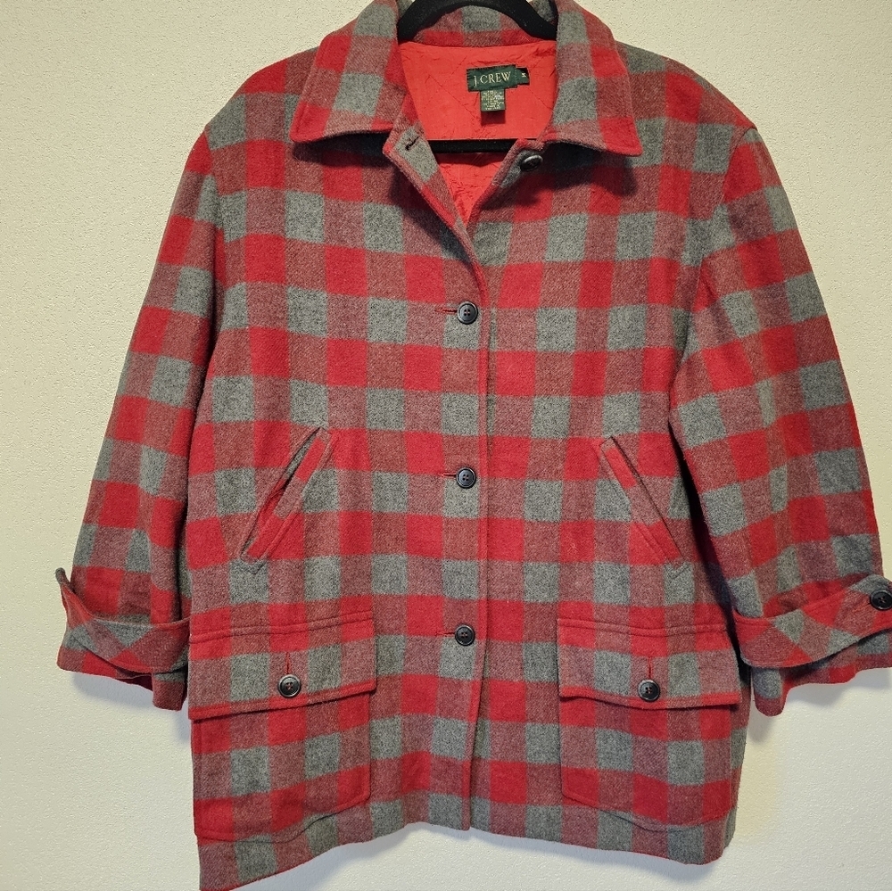 J. Crew Vintage Red and Gray Plaid Wool Blend Coat Women's Size Medium *Smell - Picture 8 of 8